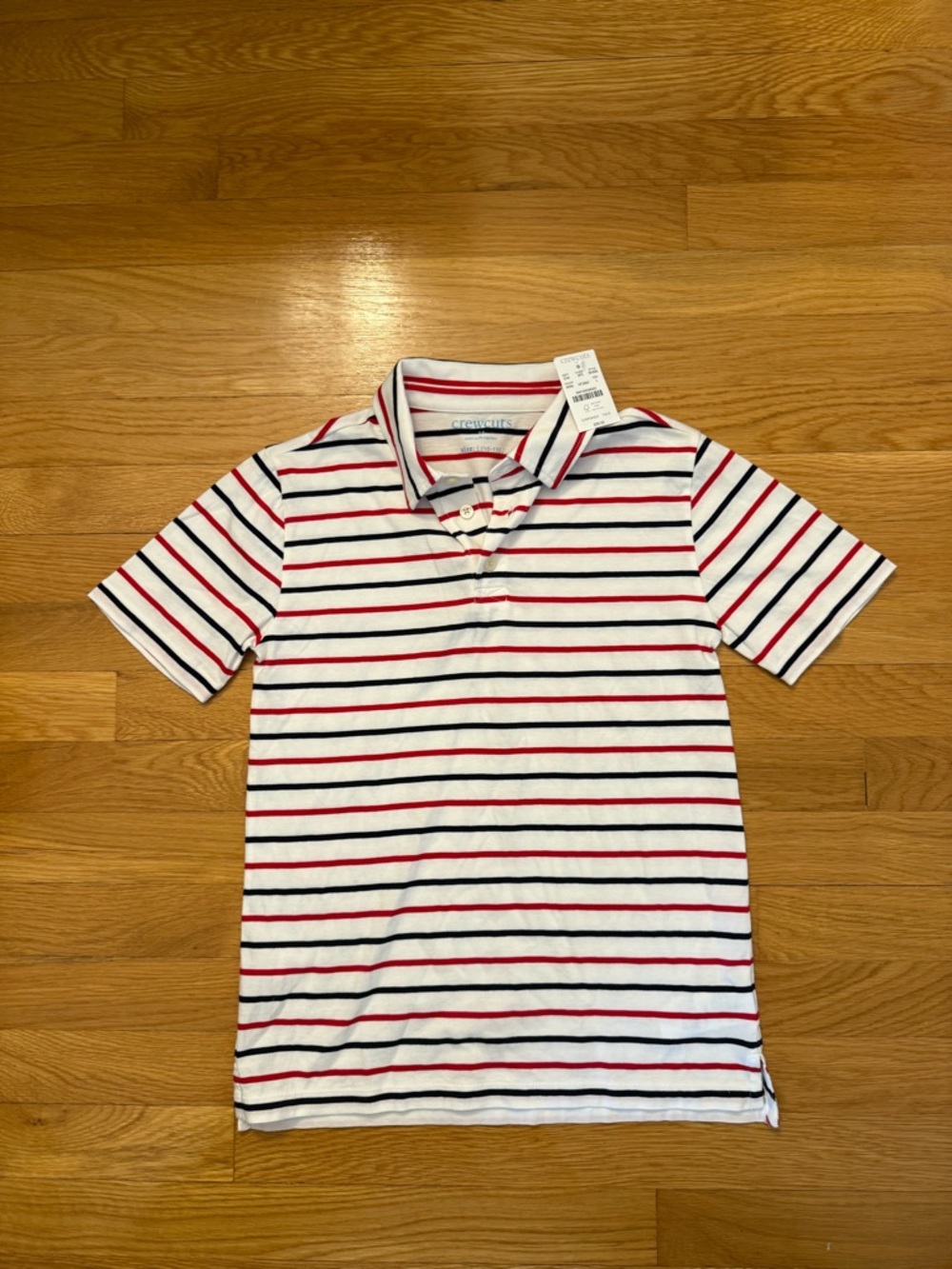 Crewcuts White Polo with Red & Navy Stripes, boys size L